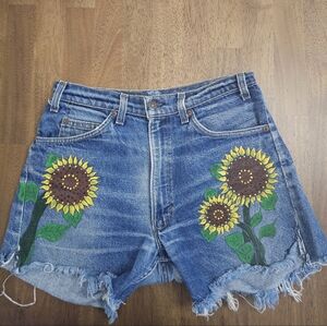 Denim Sunflower Embroidered Women's Shorts